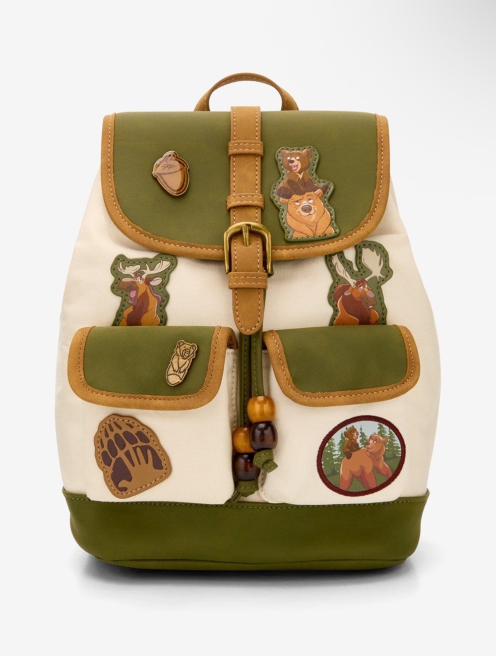 NWT Boxlunch Disney Brother Bear Canvas Patch Backpack in Olive & Cream
